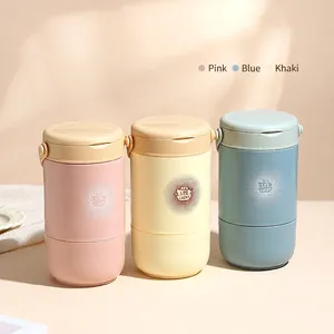Portable 304 stainless steel insulated soup cups in pink, blue, and khaki colors