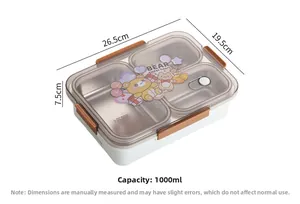 Fiambrera bento de acero inoxidable 304 con tres compartimentos y capacidad de 1000ml