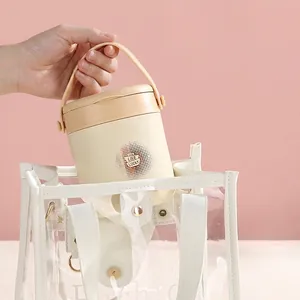 Bol à soupe portable en acier inoxydable 304 crème avec poignée dans un sac transparent
