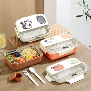 Boîte bento en acier inoxydable 304 avec compartiments et motifs d'animaux mignons