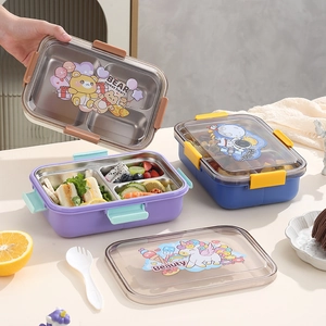 Boîte à Lunch Bento en Acier Inoxydable 304 Avec 3 Compartiments Anti-fuite Astronaute Ours Licorne Conteneur Alimentaire Pour École Bureau Adultes Enfants