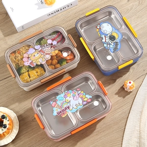 Boîte à bento à trois compartiments en acier inoxydable 304 en beige, bleu et rose