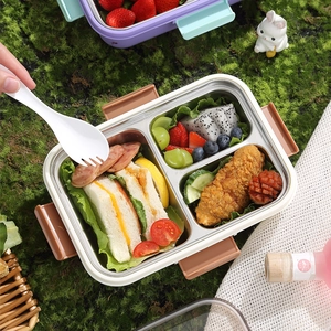 Boîte à lunch bento en acier inoxydable 304 à 3 compartiments avec couverts pour pique-nique