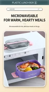 Macro detail of the purple microwave safe lunch box with a secure pink side latch
