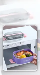 Macro detail of the purple microwave safe lunch box with a secure pink side latch