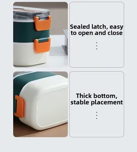 Detail of bento box featuring a secure orange sealing buckle and thick stable bottom base