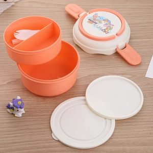 Dual-layer round bento box with unicorn print, split compartments and orange accents