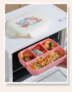 Portapranzo bento rosa a due strati con unicorno riscaldato nel forno a microonde