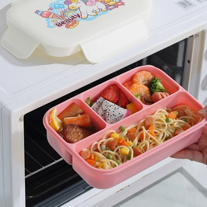 Portapranzo bento rosa per microonde con 4 scomparti e coperchio con unicorno