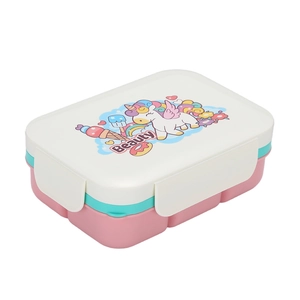 Portapranzo bento rosa a due strati con simpatico unicorno e arcobaleno per bambine