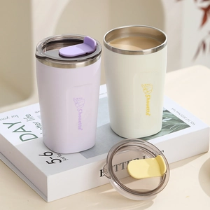 Ins-style 304 stainless steel coffee mug with lid and cute cat pattern for office use