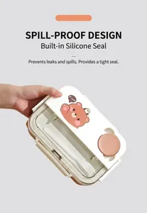 Leak-proof detail of cream cartoon lunch box with silicone seal and secure lid