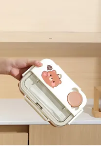 Leak-proof detail of cream cartoon lunch box with silicone seal and secure lid