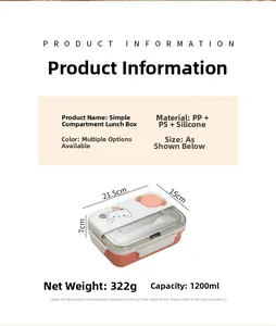 Detailed specs of 1200ml bento box with 3 compartments and built-in utensil storage