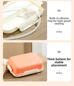 Detail view of leakproof silicone ring and thickened base of the plastic bento box