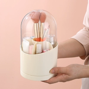 Draaibare transparante make-up borstelhouder met stofkap en multi-grid opbergruimte