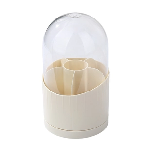 Draaibare beige make-up kwast organizer met transparant deksel en vijf opbergvakken