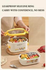 Detail of leak-proof silicone ring and 304 stainless steel interior of a bento box