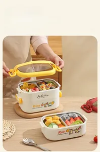 Detail of leak-proof silicone ring and 304 stainless steel interior of a bento box