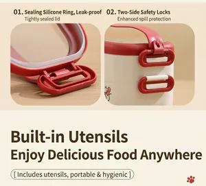 Detail of leak-proof silicone seal and secure side buckles on a stainless steel lunch box