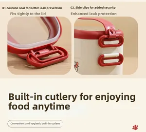 Detail of leak-proof silicone seal and secure side buckles on a stainless steel lunch box