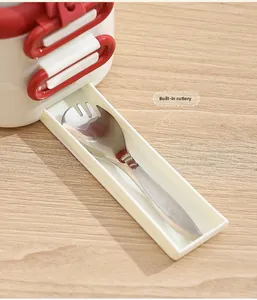 Detail view of the built-in drawer for SUS 304 stainless steel cutlery in lunch box