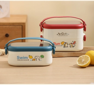 Detailed comparison of single and double layer 304 stainless steel lunch boxes with handles