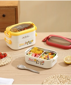 Detail of 304 stainless steel lunch box interior with divided compartments and side clips