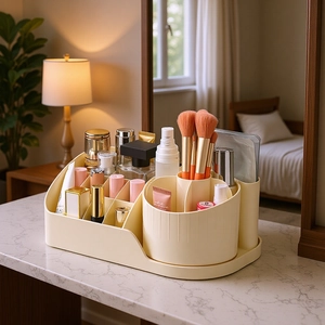 Roterende Make-Up Borstelhouder Bureau Opbergdoos Cosmetische Organizer Met Gelaagd Rasterontwerp Voor Kantoorbenodigdheden