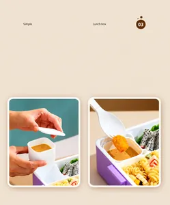 Detail of lavender bento box with separate sauce container and pasta compartment
