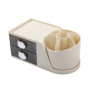 Minimalist white desktop organizer with bear handle drawers and rotating holder