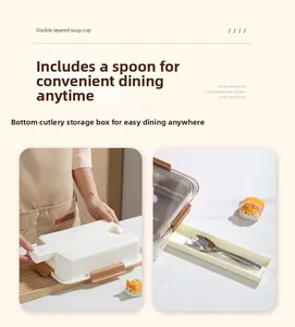 Detail van de bentobox met verborgen besteklade en meegeleverde roestvrijstalen lepel