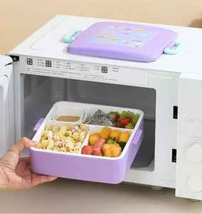 Boîte à lunch violette compatible micro-ondes à quatre compartiments et astronaute