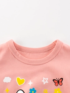 Mädchen T-Shirt in Rosa aus Baumwolle mit süßen bunten Cartoon-Hasen-Motiven