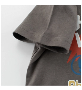 Detail of dark grey cotton t-shirt sleeve with high-quality street style graphic print