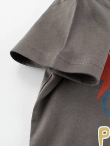 Dark grey cotton T-shirt for girls featuring premium double-needle stitching on sleeves