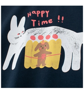 Détail du tissu en coton avec imprimé graphique chat et ours Happy Time