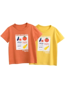 Kids Summer 100% Cotton Short Sleeve T-Shirt Organic Vegetable Print Korean Style Casual Tops For Toddler Girls Boys
