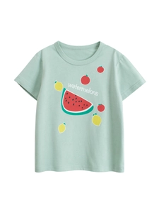 Maglietta da Ragazza in 100% Cotone a Manica Corta Con Stampa di Frutta Cartone Animato Anguria Girocollo Estiva Casual Traspirante per Bambini