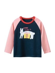 T-Shirt À Manches Longues Pour Enfants 100 Pour Cent Coton Couleur Contrastée Raglan Tee Col Rond Imprimé Dessin Animé Haut Doux Filles