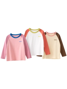 Girls Casual Cotton Raglan Long Sleeve T-Shirt Rainbow Letter Print Colorblock Base Layer Top For Kids Toddlers