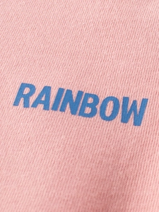 Pink knitted long sleeve girls t-shirt with blue Rainbow print texture detail