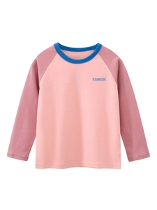 Pink and reddish cotton raglan sleeve girls' T-shirt with blue RAINBOW chest print