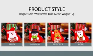 Detail view of 16cm Christmas stockings with Merry Christmas sequins and character patterns
