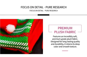 Detail of premium red plush Christmas fabric with bright smooth texture and soft white pompom