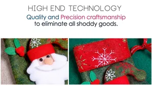 Detail of Santa Claus patchwork and snowflake embroidery on felt Christmas stocking decor