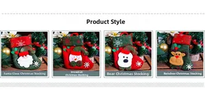 Detail of Christmas stocking set featuring Santa, Snowman, Bear, and Reindeer plush designs