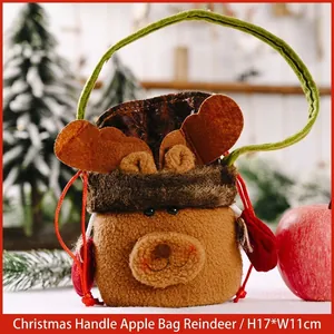 Christmas Reindeer Gift Bag, 17x11cm plush apple pouch for holiday candy decorations