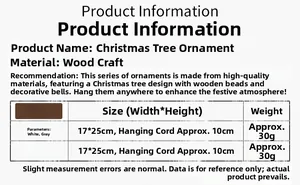 Size guide for Christmas tree wooden pendant with product dimensions and weight specs