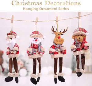 Set of 4 Christmas plush ornaments with Santa, Snowman, Reindeer, and Bear in plaid style